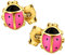 CLEVER SCHMUCK Goldene Mädchen Ohrringe als Ohrstecker kleine Marienkäfer 8 mm rosa schwarz lackiert glänzend 333 Gold 8 Karat im Etui rosa
