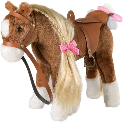 iBonny Stuffed Animal Horse Pretty Plush Toy Pretend Play Horse 11 inches | Plush Horse Toy Brown