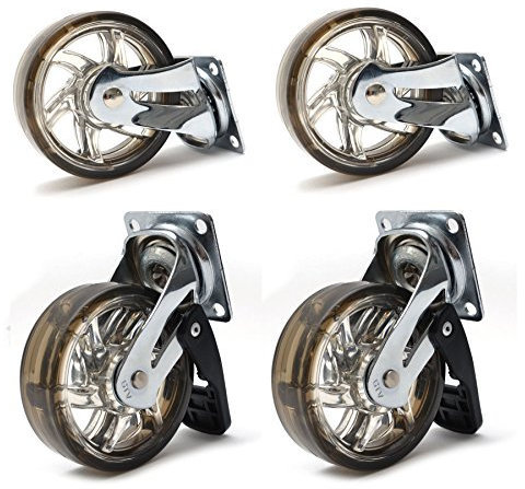 GTV - Möbelrolle B SHIFT mit Feststeller - Lenkrollen für Möbel - Stahl/PC/PU - Durchmesser 75 mm - Schwenkräder 360 Grad - Gesamtlast pro Rolle: 40 kg - braun - Rollen mit Bremse
