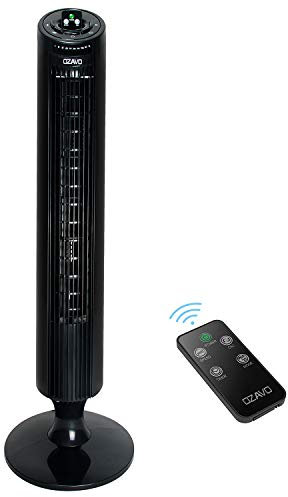 OZAVO Ventilador de Torre Oscilante con Control Remoto, Temporizador Programable, 3 Velocidades, 50W, Oscilación de 70º, para Casa y Oficina, 33 Pulgadas Color Negro