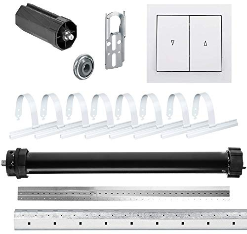 NOBILY Rolladen-Komplett-Set für 60mm (SW60) Achtkantwelle Maxi-Rolladenmotor 30Nm + Wippschalter + Mechanik-Set bis zu einer Gesamtlänge von 2,75 Meter