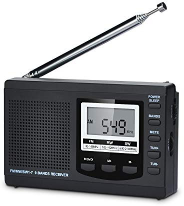 Songway Vollband AM/FM/SW DSP Radio Stereo Lautsprecher LCD Display Wecker Sleep Timer Pocket Radio Digitale Demodulation Bester Empfang mit Teleskopantenne (Black)