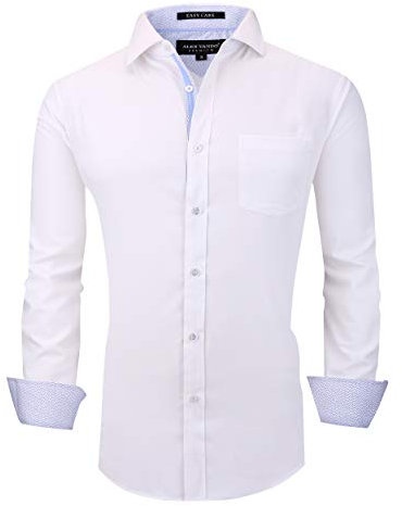 Alex Vando Mens Bamboo Dress Shirts Wrinkle Free Regular Fit Stretch Button Down Shirt, White, Large