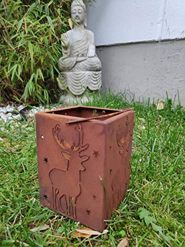 Zen Man Edelrost Windlicht Kerzenhalter Garten Laterne aus Metall Garten Weihnachten Gartendeko 032058 9 * 9 * 12cm