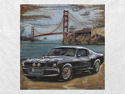 IDYL Metall-Bild mit 3D-Effekt | Moderne Kunst | Mustang als Auto-Motiv | 100 x 100 x 6 cm | Nr. 0888