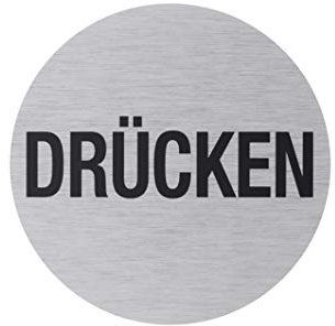 Metafranc Klebeschild Drücken - Ø 75 mm - Aus Aluminium - In moderner Edelstahl-Optik - Selbstklebende Rückseite / Beschilderung / Infoschild / Türschild / 507200