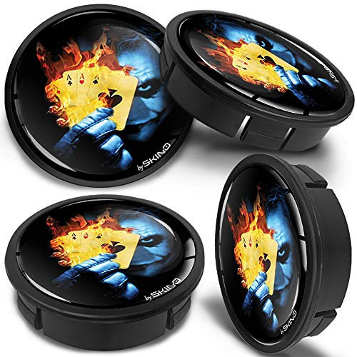 SkinoEu 4 x 60 mm universal svart joker pokerkort aluminiumfälgar navkapslar, fälglock, hjulnavlock, navlock, navlock, fälgkåpor CX 21