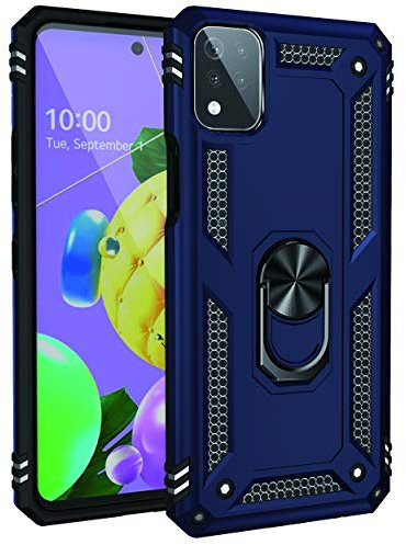 BestST Schutzhülle für LG K53/LG K52 + Hartglas, Schutzhülle Soft TPU + PC, Heavy Duty, Slim Dual Layer Protective Schutzhülle mit Metallringhalter, Blau