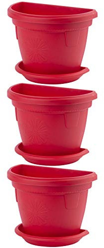 Design 3X Blumenkübel Blumentopf 2,4 L in Rot für die Wand hängend Pflanztopf Blumenkasten mit integrierter Wasserauffangschale/Untersetzer