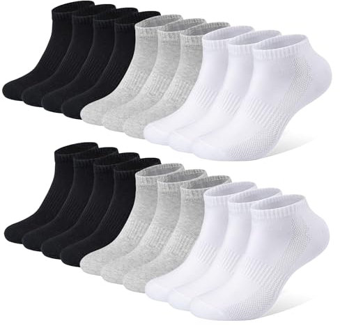 FALARY Socken Sneaker Herren 43-46 Socken Herren 43-46 Sneaker Socekn Damen Sportsocken Atmungsaktives Laufsocken Baumwollsocken Kurze Halbsocken Schwarz Weiß Grau