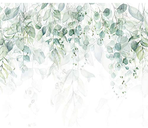 decomonkey Photo Wallpaper Green Leaves 400 x 280 cm - Watercolor Plants Wall Mural Non-Woven Murals Wall Art Fleece Modern Print Home Decoration Design Picture Abstract Bedroom Living Room