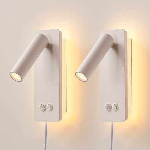 MOLUOLA LIGHTING Nachttisch Leselampe Wandmontiert, LED Wand Leselampe für das Bett, Plug-in Wandleuchte Set mit 2 Stück, Bett Leselampe 3W 3000K Buchlicht mit 9W Umgebungsbeleuchtung