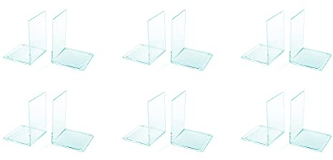 OSCO Set of 2 High Gloss Bookends with Clear Rubber Non-Slip Pads, 6 Pack, Stylish Book Supports for Desk, Office, Shelf or Home, Modern Design, H17.2 × W12 × D12 cm, Glasslook (Medium)