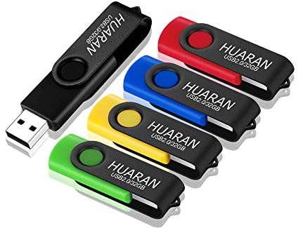 HUARAN - Paquete de 5 Unidades de Memoria USB de 32 GB, 32 GB, diseño Giratorio, Almacenamiento Plegable (5 Colores Mixtos)