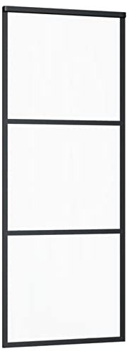 Gecheer Schiebetür Glastür Rostfrei Glasschiebetür Glastür Tür Schiebetürsystem Schiebetürbeschlag ESG-Glas und Aluminium 76x205 cm Schwarz