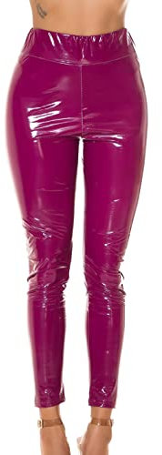 Koucla Leggings Damen High Waist Lederlook Lack Optik Hose (M, Bordeaux)
