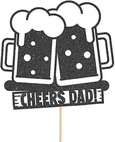 Cakeshop Personalisable Beer Glitter Cake Topper, Fathers Day Cake Topper Decoration Cheers Dad Beer - Double Sided 400gsm Glitter Card, Choice 14 of Colours and Loads of Styles | Black