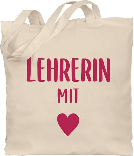 Baumwolltasche - Taschen - Lehrerin mit Herz - Unisize - Naturweiß - lehrergeschenke lehrerinnen tasche klassenlehrerin heart beutel referendariat geschenk lehrertasche lieblingslehrerin