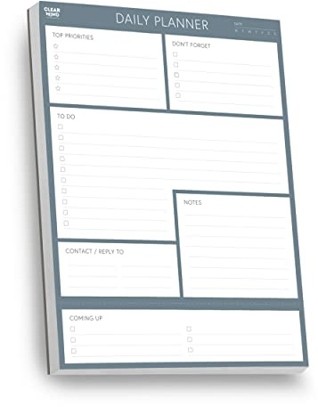 A4 Daily Planner Pad 100 Undated 120gsm Tear-Off Sheets Clear Mind Concepts | 100 undated 120gsm sheets with strong backing and perforated reminder strip for daily tasks, work, study and home