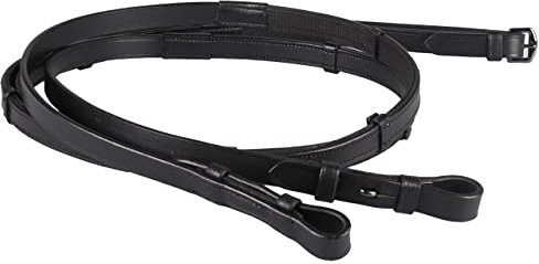QHP Zügel mit Gummiunterseite mit Stoppern (Warmblut, schwarz)
