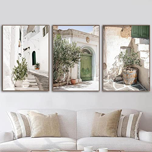 Puglia Baum Tür Italien Landschaft Wandkunst Leinwand Gemälde Fotografie Poster und Drucke Bild Zimmer Wohnkultur 19.6x 27.5(50x70cm)x3 Kein Rahmen