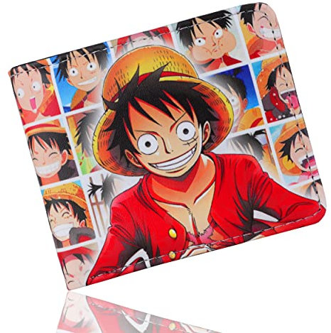 Roffatide Anime One Piece Wallets for Men Luffy Bi-Fold Short Wallet Faux Leather Travel Slim Wallet with ID Window