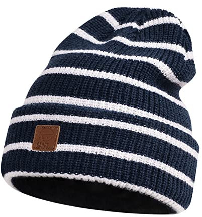 CLAPE Cuffed Wintermütze für Herren und Damen Elastisch Strickmütze Striped Slouch Beanie Mütze Acryl Trawler Mütze Wollmütze