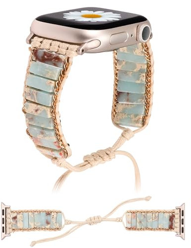 W-RARA Boho Stone Bracelet Compatible with Apple Watch Band 38/40/41mm Women, Handmade Chakra Energy Natural Stone Colorful Jasper Strap for iWatch Series 9 8 7 6 5 4 3 2 1 SE,Starlight