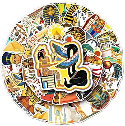 Bric Dodo 50 Stück Ägypten Aufkleber Wasserflaschen Laptop Telefon Gitarre Skateboard Computer Koffer Fahrrad Egypt Vinyl Stickers Wasserdicht Ästhetisch Aufkleber für Jugendliche Kinder Erwachsene