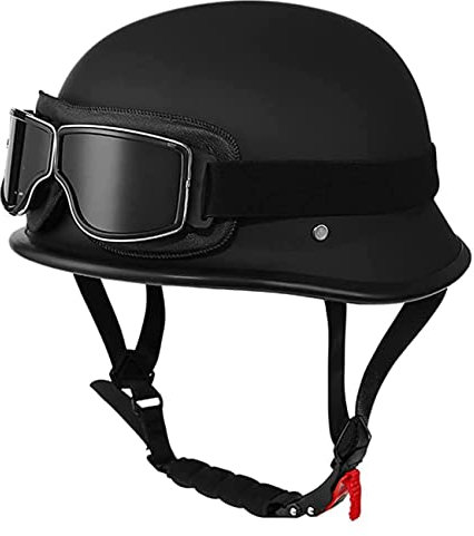 Casque Moto Homologué ECE WW2 Demi-Casque Style Allemand Demi-Casque Cruiser Scooter Cool Casque avec Lunettes Coupe-Vent Rétro Jet Casque Moto Bols pour Hommes Femmes 8,XL