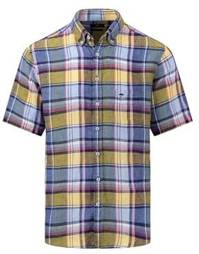 FYNCH-HATTON Kariertes Leinenhemd mit Halbarm laguna blue/XL
