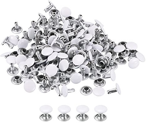 sourcing map 100 Set Leder Nieten 8mm Doppelt Kappe Nieten 8.5mm Höhe Metall Nieten Niete für Leder Handwerk Reparatur DIY Geldbeutel Gürtel Taschen Schuhe Weiß