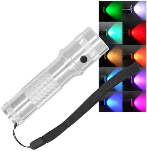 Linterna LED De Aluminio, Linterna De Mano Multicolor Brillante con Luces De 10 Colores Y Cordón Impermeable para Camping, Senderismo, EDC, Pilas AAA No Incluidas