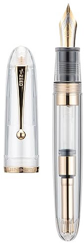 ASVINE Jinhao 9019 Fountain Pen, Dadao Series #8 Medium Nib, All Clear Acrylic Barrel with Golden Clip Big Size Writing Pen