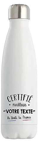 Gourde Isotherme personnalisable idée cadeau collègue Certifié Meilleur Homme de France | Bouteille Thermos 500 ml Texte à personnaliser