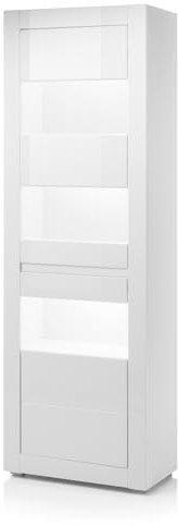Vitrine in weiß Hochglanz und Stone Design grau Wohnzimmer Esszimmer Schrank Vitrinenschrank 66 x 198 cm Nobile (Vitrine 2)