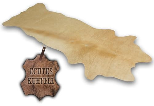 unendlich schoen – Echter Kuhfell Teppich klein, Läufer für Wohnzimmer Flur Eingangsbereich, Rinderfell für kleinere Flächen (Champagne blond, 160x70cm)
