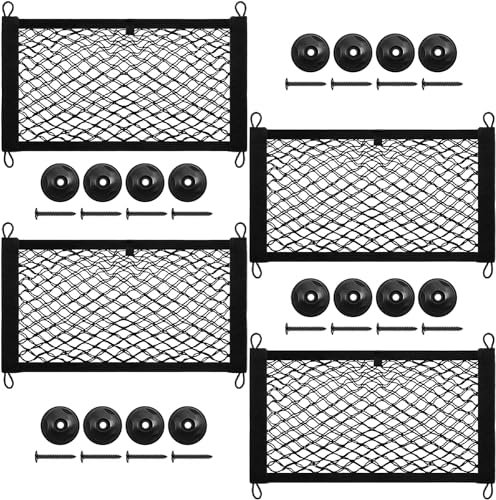 DEDC 4 Pcs Storage Nets for Campervans, 17.7×9.8 Inch Mesh Cargo Nylon Net Trunk Organizer, Van Motorhome Caravan Boat Car Storage Solutions Accessories