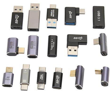 16 Pieces Type C Adapter Kit, Aluminum Alloy Shell USB3.0 USB3.1 USB C Adapter Kit for Laptop Phone Quick Connections, Plug and Play