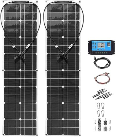 Kit pannello solare flessibile da 200 Watt 21 Volt per camper, barche e superfici irregolari fuori dalla rete elettrica Il pannello solare più flessibile con nastro adesivo per,WhiteSolarpanels