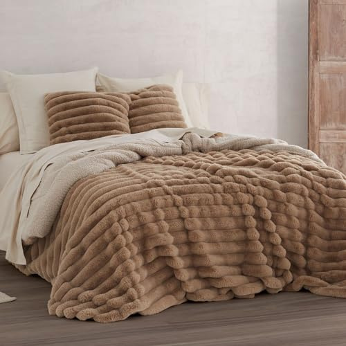 Burrito Blanco Winter-Bettdecke aus Lammfellimitat, Kunststoff, Camel, Ancho de 90 cm