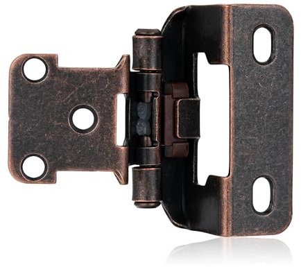 Paquete de 4 bisagras de gabinete de cobre antiguo (bronce aceitado) para puerta de armario de cocina, cierre automático de envoltura parcial de 1/2 pulgada, bisagras de gabinete de cocina, bisagra de
