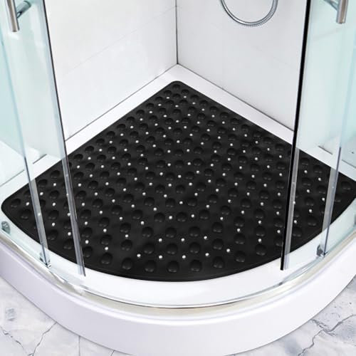 Lurowo Duschmatte rutschfest Eckduschmatte 70 * 70cm, Duscheinlage Dreieckig mit Saugnäpfe für Eckdusche, Dreieckige Antirutschmatte Eckdusche (Schwarz, 70x70 cm)
