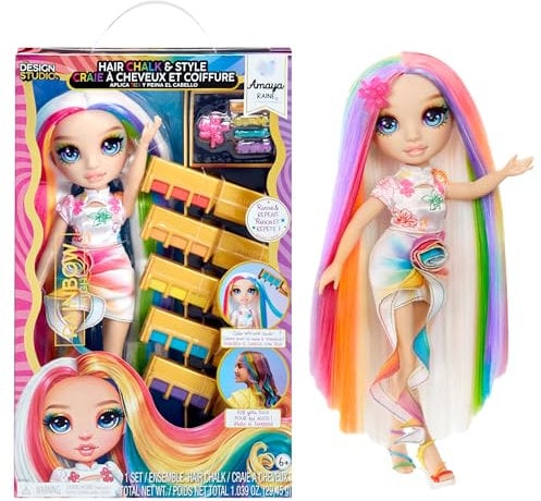 RAINBOW HIGH Hair Chalk & Style Muñeca - Amaya - Muñeca Rainbow de 28 cm, Tiza Lavable para el Pelo, Colorea, Peina, Juega, Enjuaga y Repite, para Niños de 4 a 12 Años o Más