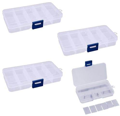 4 transparente Sortierboxen mit Gitter Fächer - Aufbewahrungsbox für Schmuck, Perlen & Basteln - Sortierkasten für Ohrringe