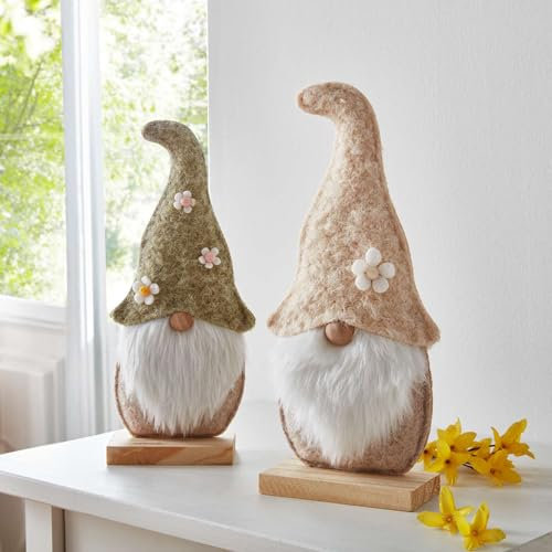 FRANK FLECHTWAREN Wichtel Zottelbart, 2er Set, Filz, Kunstfell, Polyester, Holz Maße: Höhe 28 cm, 30 cm
