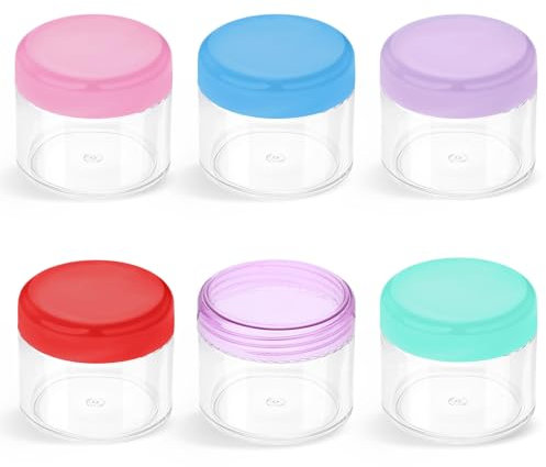 Lot de 6 pots à crème de voyage en plastique anti-fuite rechargeables avec couvercle, spatule, échantillons de maquillage, petits pots de voyage pour le rangement des gommages corporels, lotions