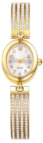 Silverora Damenuhren Ovale Gold Armbanduhren: Glänzende Volldiamante Analoge Quarz Golduhren Strass Armreif Armband Uhr mit Arabische Ziffernskala Geschenke für Frauen