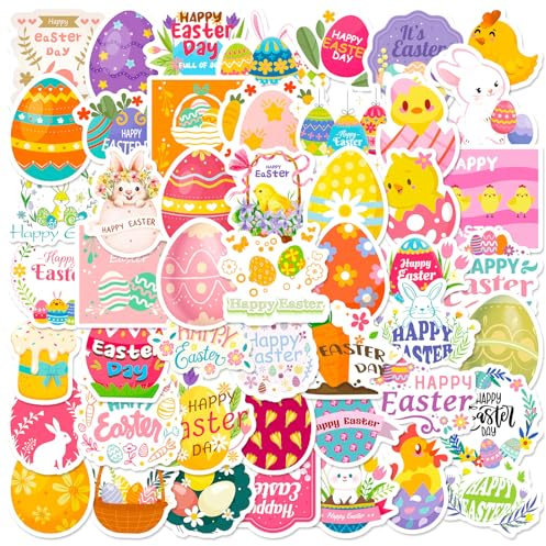 slothbyte 50Pcs Ostern Aufkleber Sticker Ostereier Selbstklebend DIY Basteln Deko für Kinder Vinyl Scrapbook Zubehör für Ostern Geschenk Auszeichnung Skateboard Sportflasche Koffer