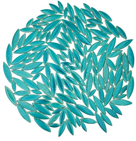 Yuvori 0,5 kg Keramik Blattform Mosaik Fliesen Gemischte Größen DIY Dekor für Badezimmer Wohnzimmer Küche Garten (Pfauengrün)